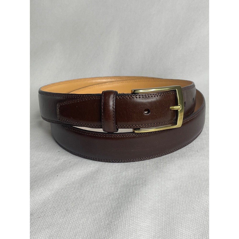 Lands' End Leather Upper Gloss Brown & Gold Belt Size US 38 Workwear Formal